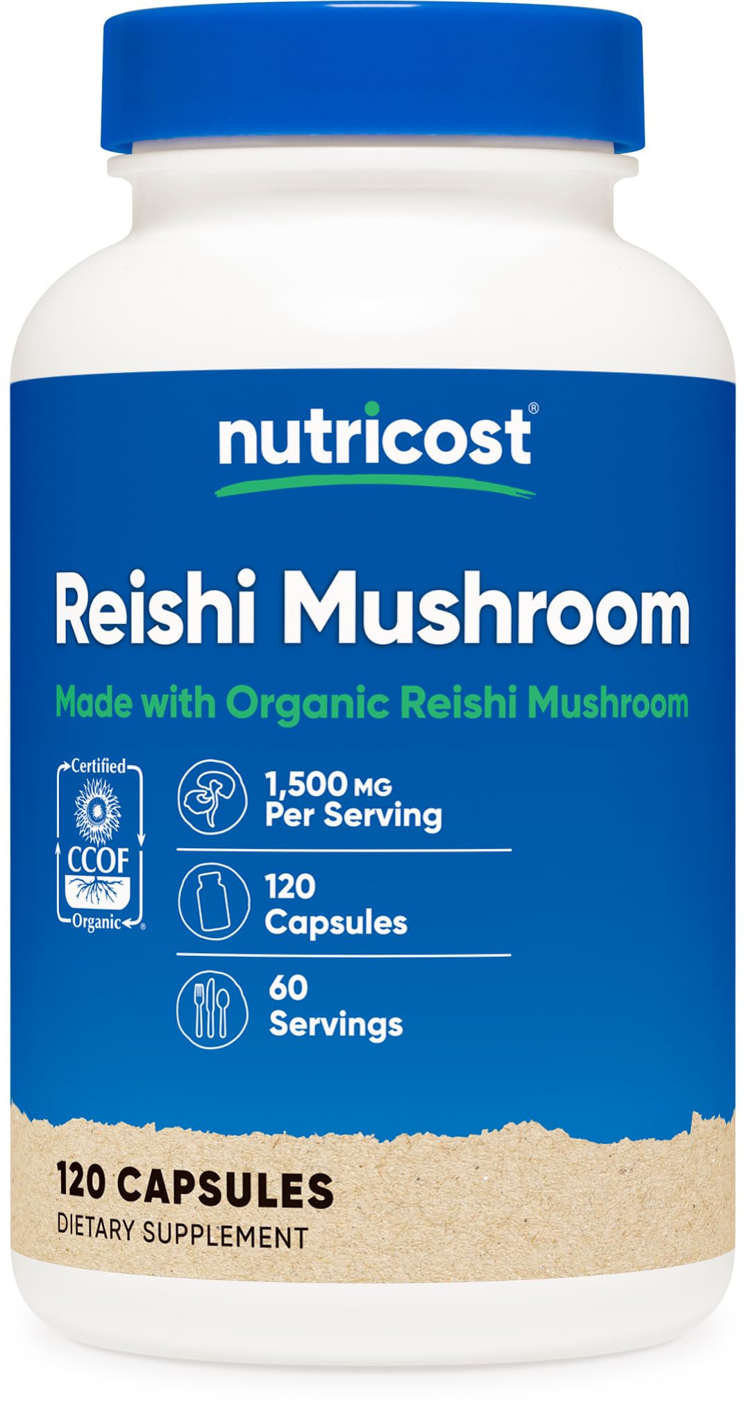 Nutricost Reishi Mushroom Capsules 1500mg, 60 Servings - CCOF Certified Made with Organic Reishi Mushroom, Vegetarian, Gluten Free, 750mg Per Capsule, 120 Capsules