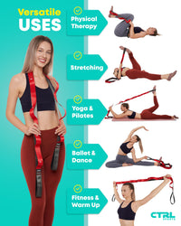 Thumbnail for Stretching Strap with Loops - Non Elastic Stretch Band for Physical Therapy, Yoga Strap for Stretching Equipment, Stretch Bands for Exercise and Flexibility - Fascia, Hamstring and Leg Stretcher Belt