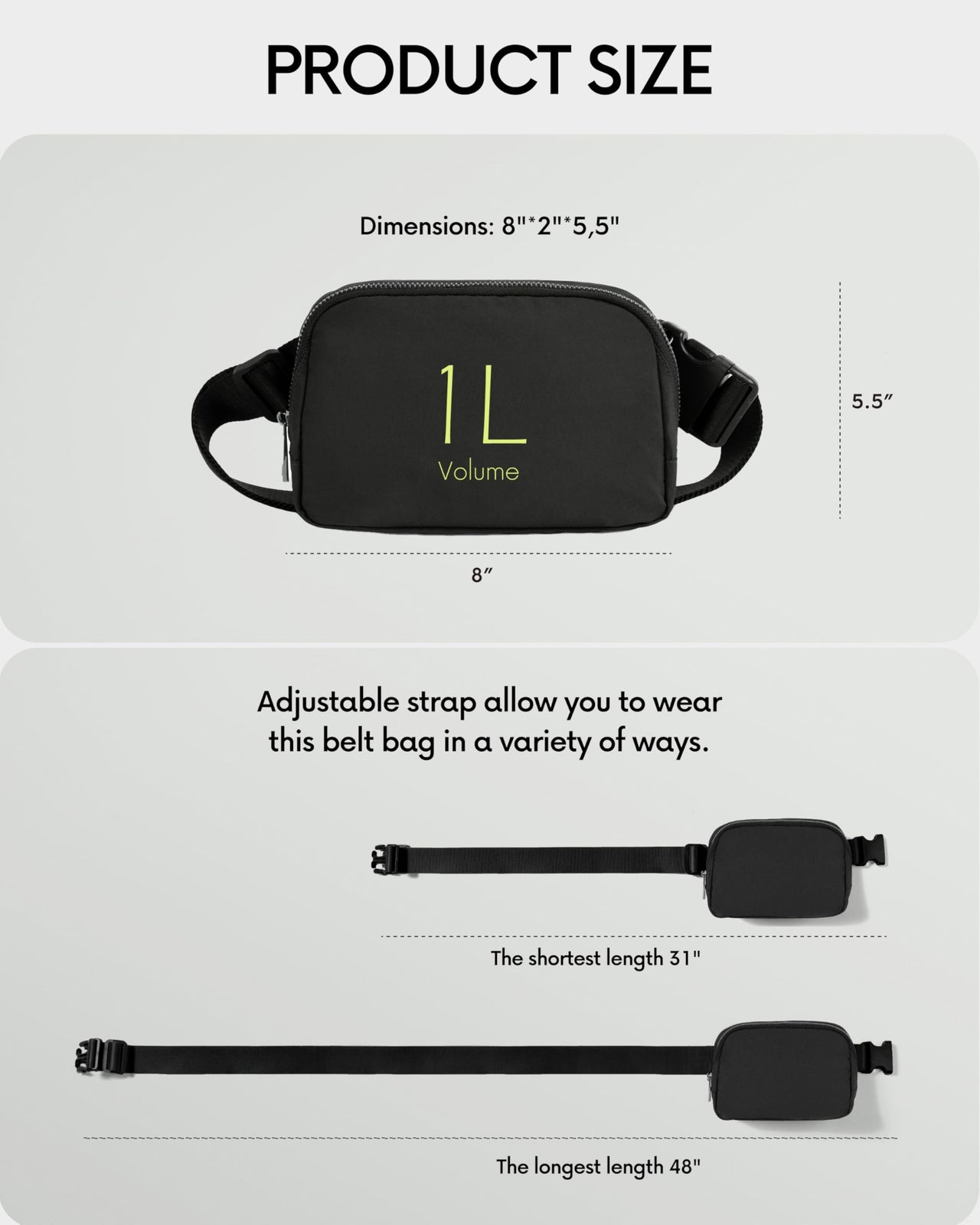 ODODOS Unisex Mini Belt Bag with Adjustable Strap Small Fanny Pack for Workout Running Traveling Hiking, Black