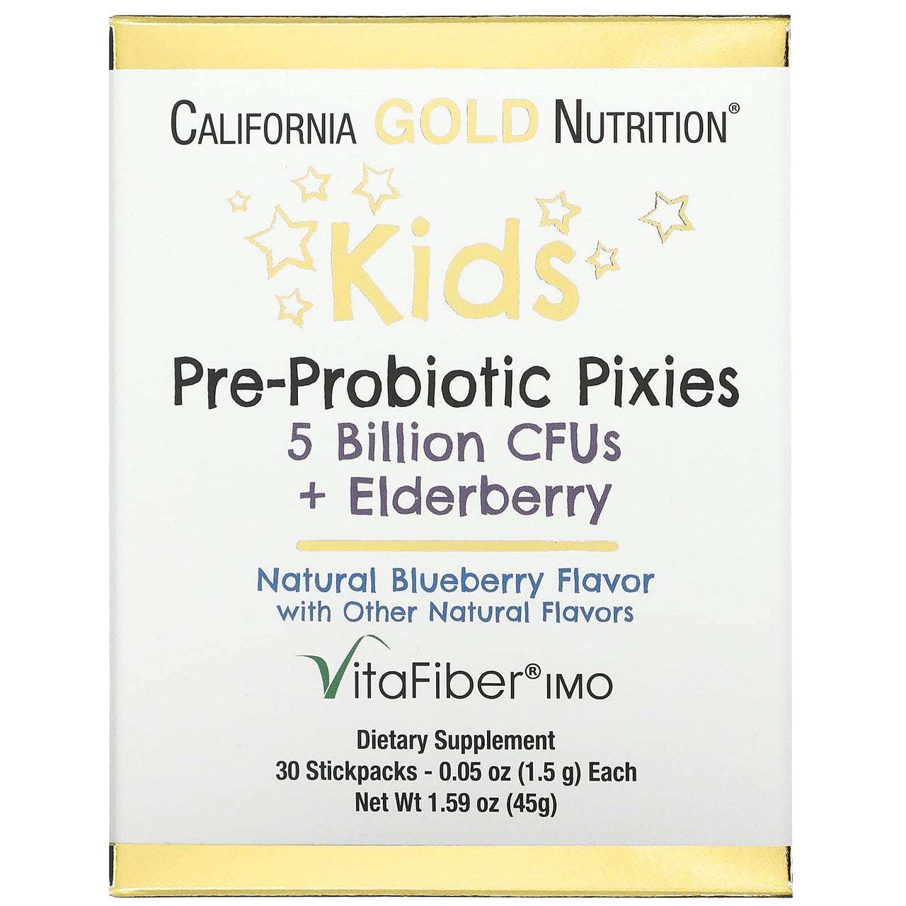 Kids Pre-Probiotic Pixies with Elderberry & Blueberry, 5 Billion CFUs, 30 Packets, 1.5g Each by California Gold Nutrition