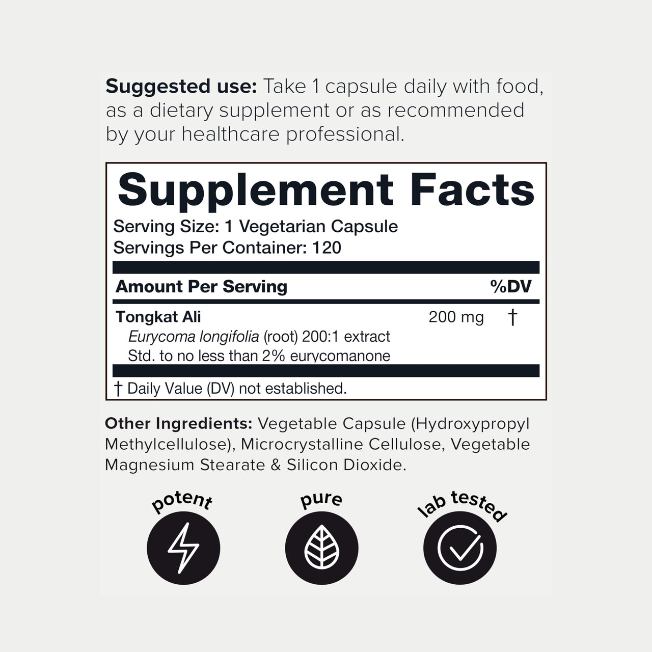 Tongkat Ali - Ultra High Potency 200:1 Extract with 2% Eurycomanone - Extra Strength Longjack Root - Third-Party Lab Tested - 120 Capsules