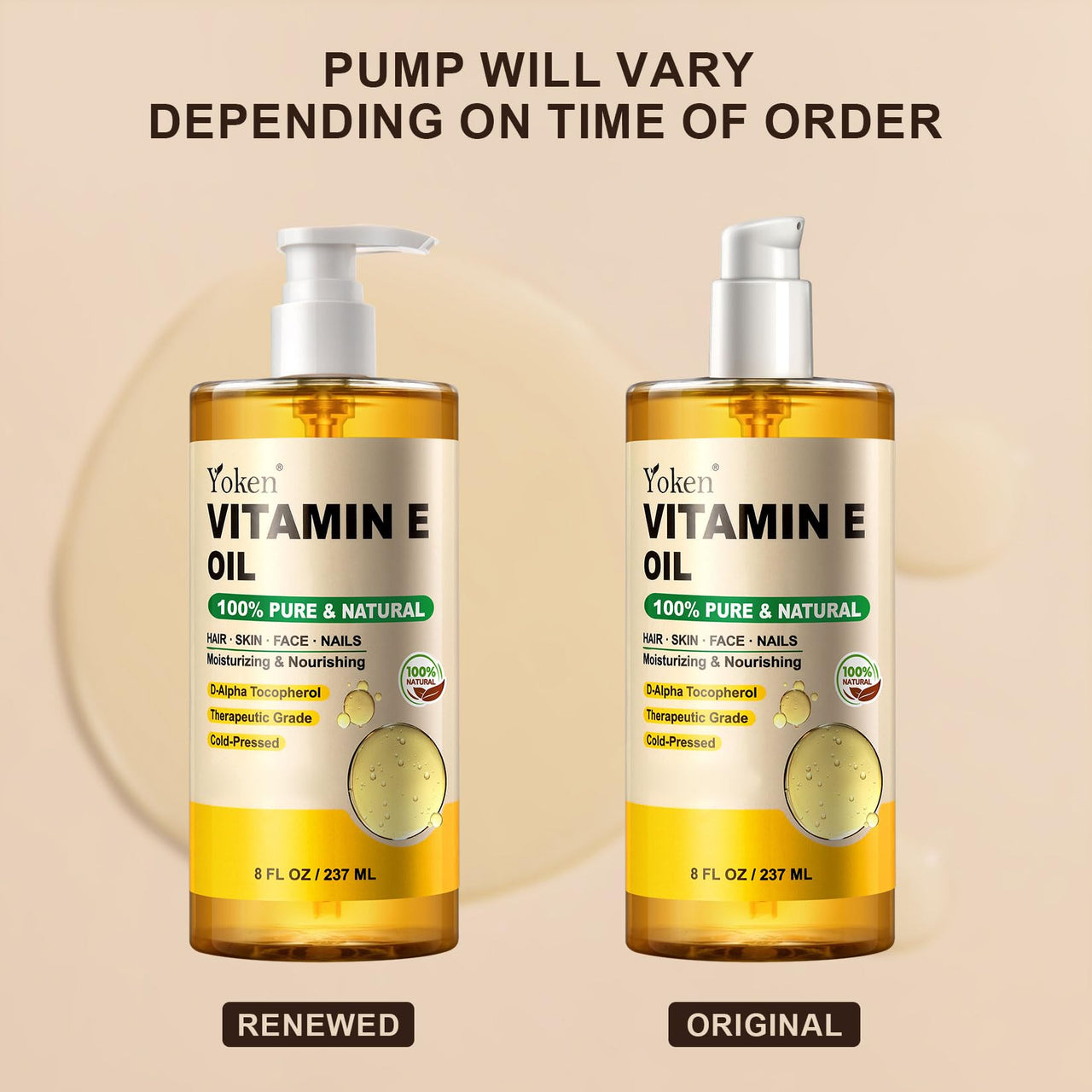 Yoken Vitamin E Oil 8 Fl Oz Organic Vitamin E oil for Skin Vitamine oils for Scars Hair,Face,Nail,Scalp Perfect Bath and Body Oil Cold Pressed Hexane Free Non-GMO Gluten Free Formula