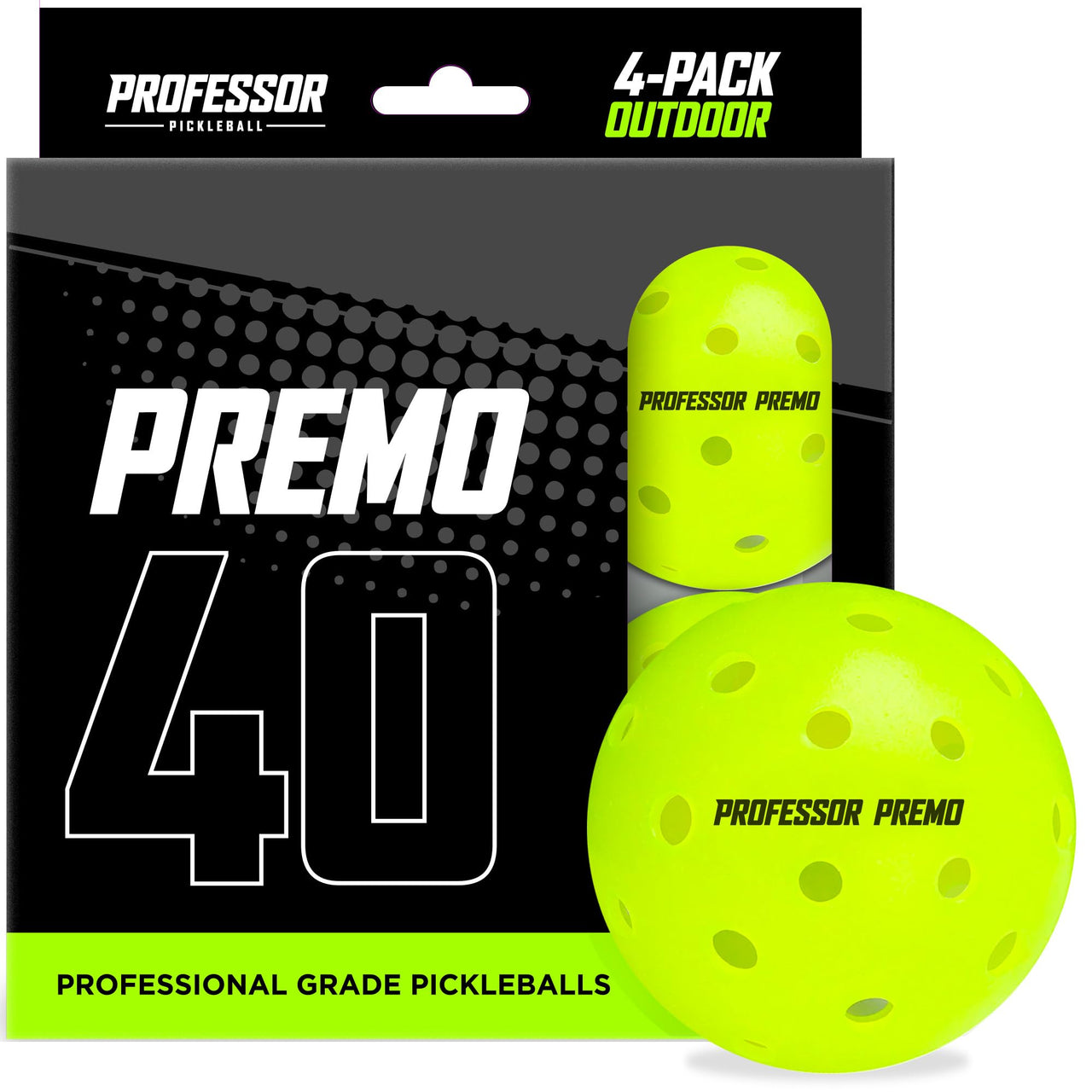 Professor Pickleball PREMO40 Outdoor Pickleball Balls - Tournament Grade USAPA Approved Pickleball Balls - 4 Pack of pickleballs, 12 Pack, 36 Pack, 100 Pack