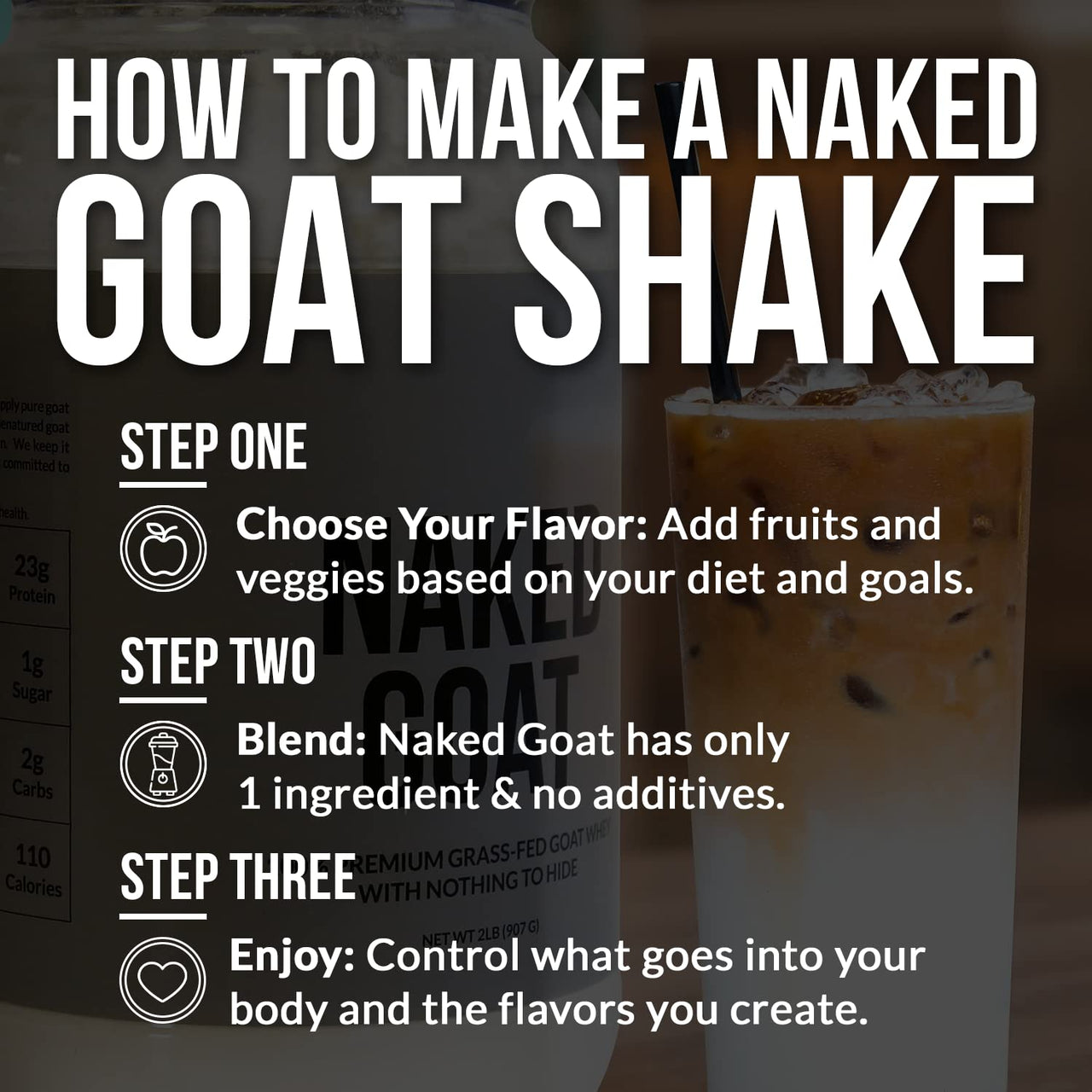 NAKED Goat - Pasture Fed Goat Whey Protein Powder from Small-Herd Wisconsin Dairies, 2Lb Bulk, GMO Free, Soy Free. Easy to Digest - All Natural - 23 Grams of Protein - 30 Servings