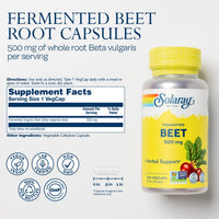 Thumbnail for SOLARAY Fermented Beet Root Extract from Organic Beets - Beet Root Capsules Traditionally Used for Energy, Endurance, Blood Flow, Heart Health Support - Vegan, Non-GMO, 60-Day Guarantee, 100 VegCaps