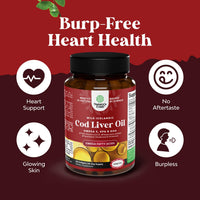 Thumbnail for Icelandic Wild Caught Cod Liver Oil Softgels - Fish Omega 3, EPA, DHA, Vitamin D & A, 1000mg Per Serving - Burpless Capsules for Heart, Joint, Brain & Immune Support - 100 Count