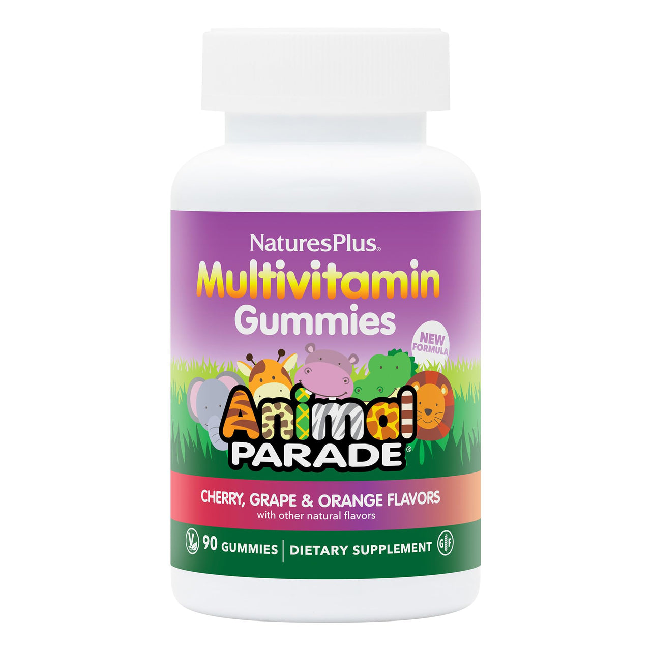 NaturesPlus Animal Parade Multivitamin Children's Gummies - 90 Count - Assorted Cherry, Grape & Orange Flavors - Supports Immune System - Vegetarian, Gluten Free - 30 Servings