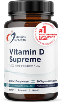 Thumbnail for Designs for Health Vitamin D Supreme - Vitamin D 5000 IU with 2000mcg Vitamin K as MK4 for Bone Health, Heart Health, Mood & Immune Support - Vitamin D3 Enhanced with GG Supplement (60 Capsules)
