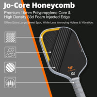 Thumbnail for JOJOLEMON Pickleball Paddles, Raw Carbon Fiber Rackets with 16mm Polymer Honeycomb Core, Hybrid Racquet Designed for Ultimate Spin & Consistency - USAPA Approved