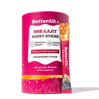 Thumbnail for BetterAlt SHE-Lajit Strawberry Honeysticks|Shilajit for Women with Shatavari & Saffron for hormonal Balance & Energy Boost|Tasty Shilajit Honeysticks with Goodness of Pure Himalayan Shilajit|30 Sticks