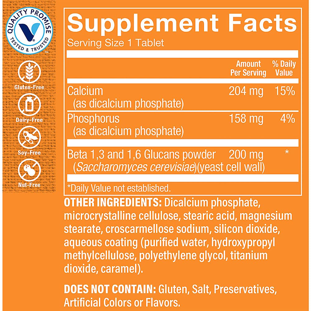 The Vitamin Shoppe Beta 1,3 Glucans 200MG, Immune Support (120 Tablets)