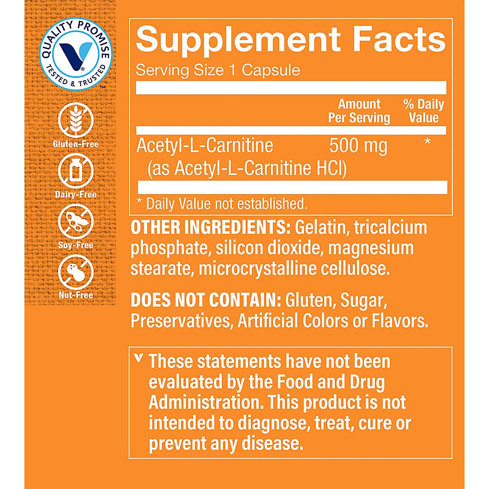 The Vitamin Shoppe Acetyl-L-Carnitine 500mg Supports Healthy Brain Memory (120 Capsules)