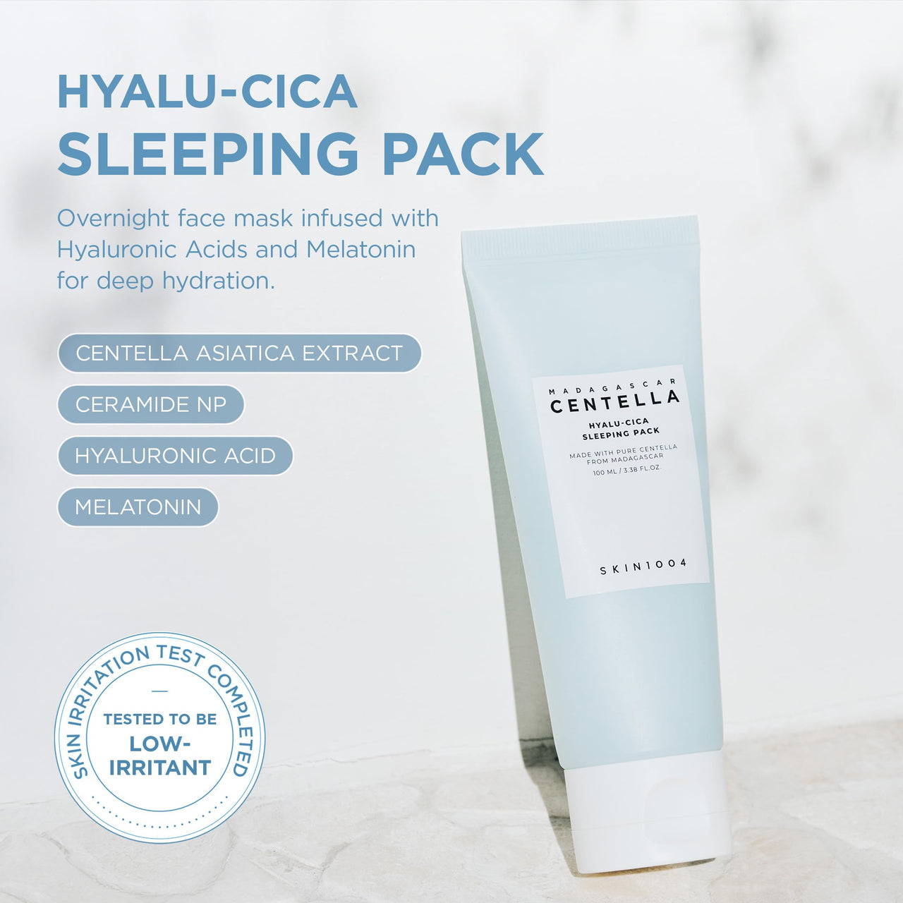SKIN1004 Hyalu-CICA Sleeping Pack 3.38 fl.oz, 100ml Melatonin Hyaluronic Acid Centella Asiatica Extract Moist and Revitalization Multi Care Solutions
