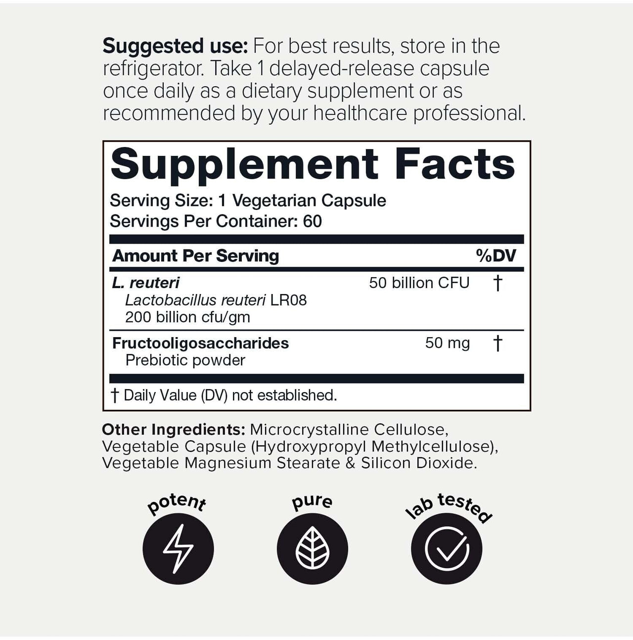 Toniiq 50 Billion CFU Lactobacillus Reuteri Probiotic 50mg per Serving - L Reuteri Probiotics - Highest CFU Count Lactobacillus Reuteri Probiotic - 60 Vegetarian Capsules - 60 Servings