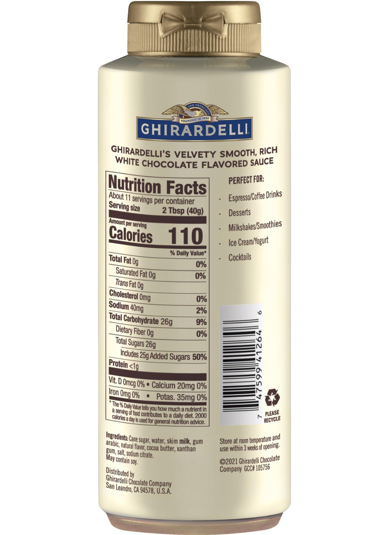 Ghirardelli White Chocolate Sauce 16 oz Squeeze Bottle (Pack of 2)