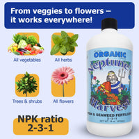 Thumbnail for Neptune's Harvest Fish & Seaweed Liquid Fertilizer (2-3-1) - 18oz Pint - Plant Food for Garden - Indoor & Outdoor Organic Plant Fertilizer for Vegetables, Flowers, Fruit, Trees & Lawns