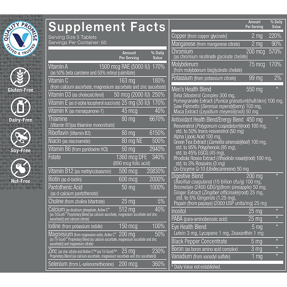 The Vitamin Shoppe Ultimate Man Multivitamin - High Potency Daily Multi with Energy Blend, Complete Nutrition for Men (180 Tablets)
