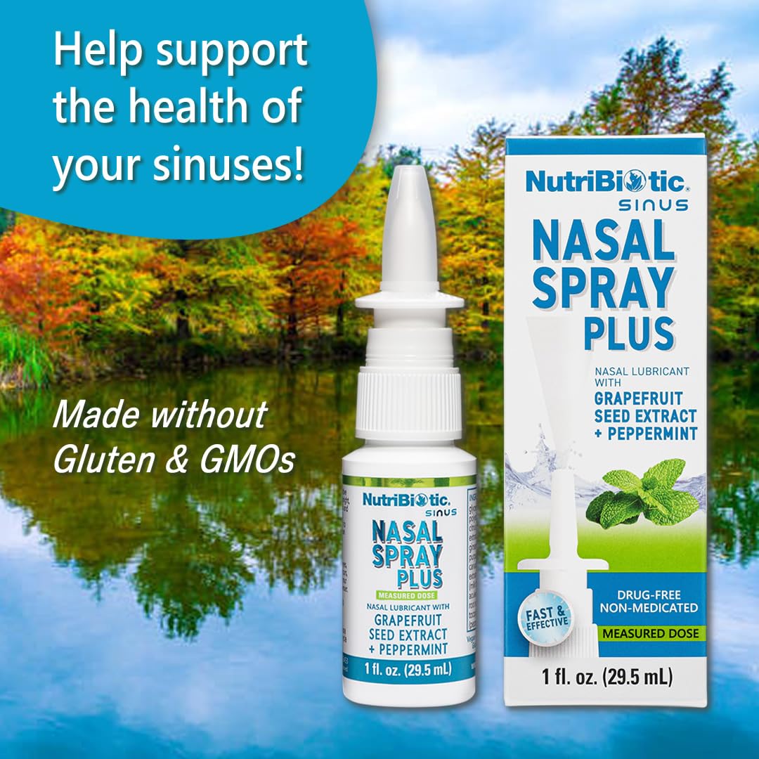 NutriBiotic Nasal Spray Plus 1 Fl Oz | Nasal Lubricant Plus GSE, Xylitol & Botanical Extracts | Moisturize & Help Flush Irritants from Nasal Passages | Measured Dose Pump | Drug-Free & Non-Medicated
