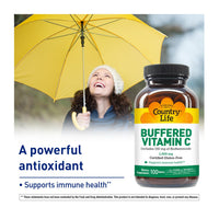 Thumbnail for Country Life Buffered Vitamin C 1000mg with Bioflavonoids, Calcium, Magnesium, Potassium - Immune Support, Vegan Capsules, Gluten-Free, Gentle on Stomach - 100 Tablets