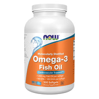 Thumbnail for NOW Foods Supplements, Omega-3 180 EPA / 120 DHA, Molecularly Distilled, Cardiovascular Support*, 500 Softgels