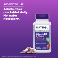 Thumbnail for Natrol Fast Dissolve Vitamin D3 5,000 IU, Dietary Supplement for Bone and Joint Health, Bone Support Supplement, 90 Tablets, 90 Day Supply
