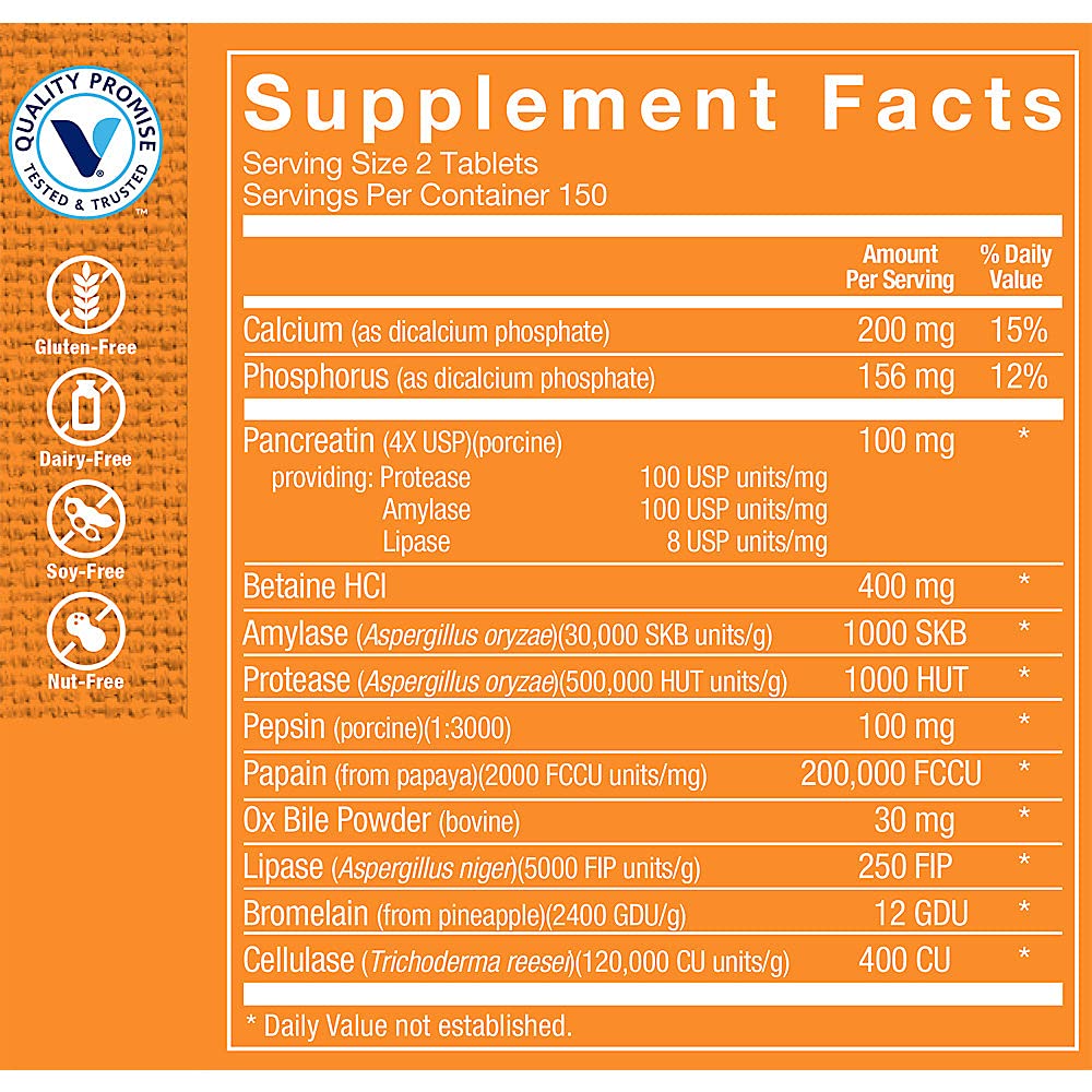 The Vitamin Shoppe Digestive Enzymes - Complete Multi-Enzyme Formula | Protein Fat Carb Digestion | 300 Tablets | Plant-Based