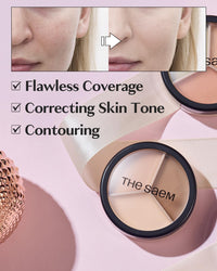 Thumbnail for THESAEM Cover Perfection Triple Pot Concealer - 02 Contour Beige for 3D Facial Contouring - 3-Color Multi Concealer Palette with Shading & Highlighting - Korean Makeup with Sweet Almond Oil