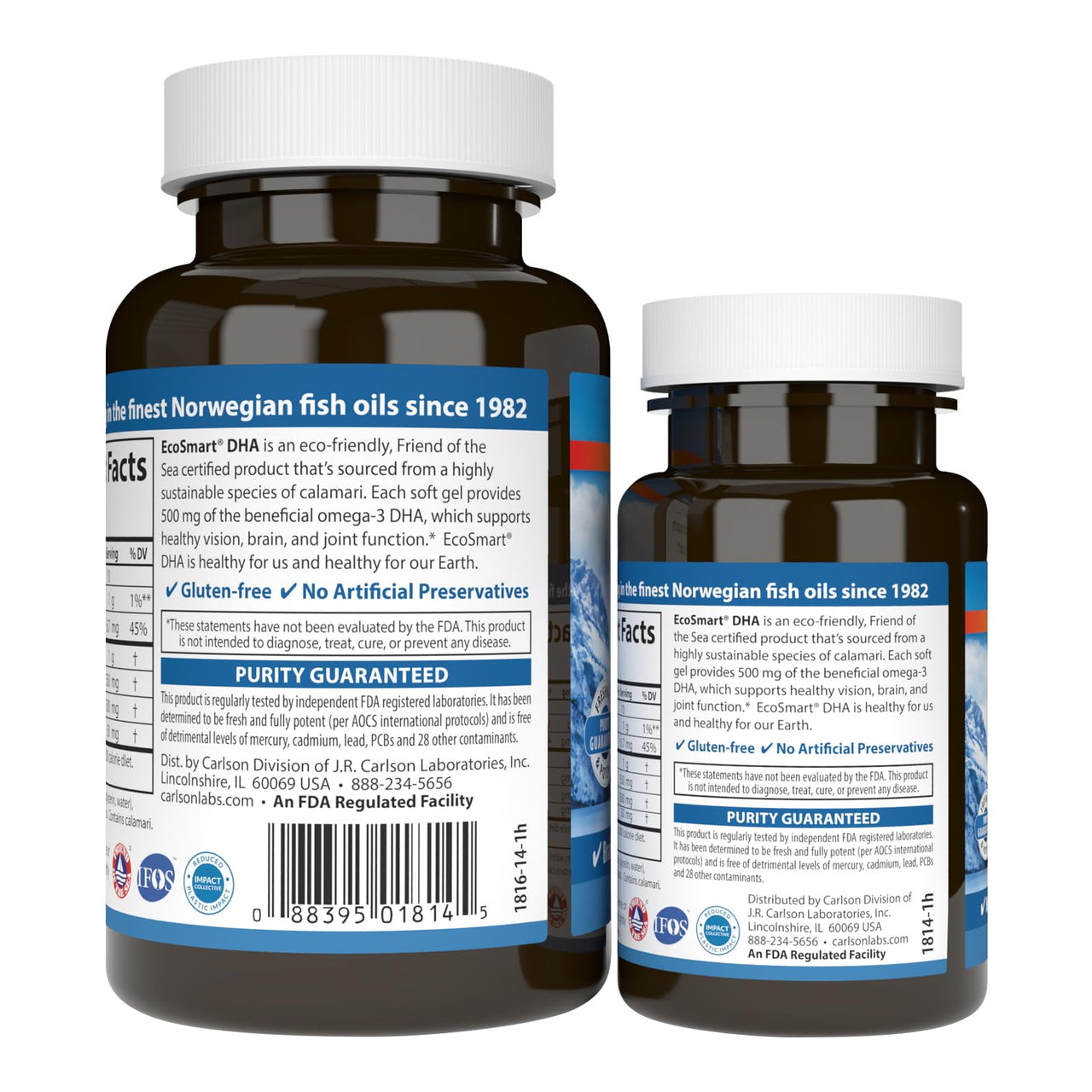 Carlson - EcoSmart DHA, 500 mg DHA, Sustainable Source, Healthy Vision & Brain Function, Lemon, 60+20 Softgels