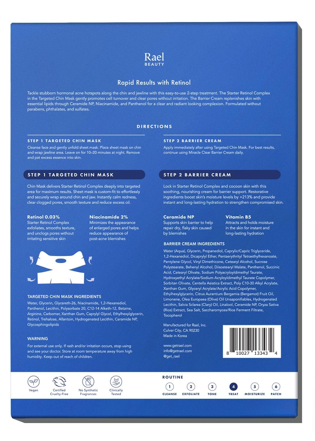 Rael Retinol Chin Mask with Miracle Clear Barrier Cream - Face Masks and Moisturizer, 2 Step System, Niacinamide, Ceramide NP, Korean Skincare (5 Kits)