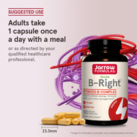 Thumbnail for Jarrow Formulas B-Right, Optimized B Complex Featuring Vitamin B1, B2, B5, B6, B12 and B9 to Support Cellular Energy, Immune Health and Stress Management, 100 Veggie Capsules, Up to a 100 Day Supply