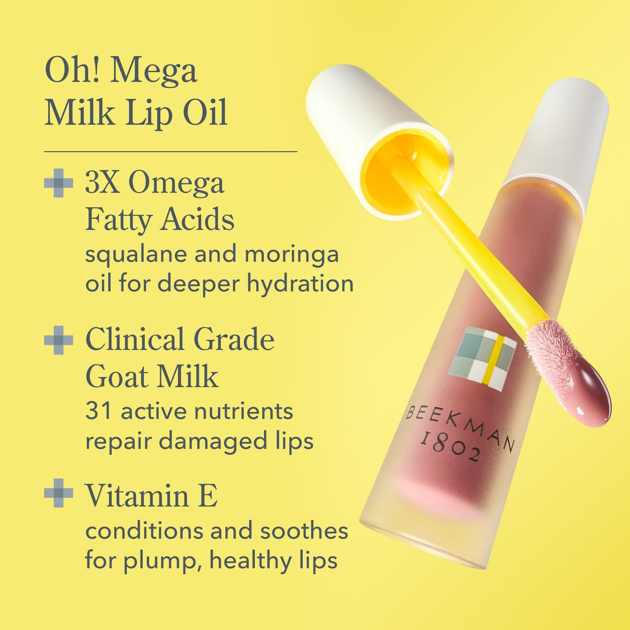 Beekman 1802 Oh Mega Milk Lip Oil - Fragrance Free - Squalane, Vitamin E & Goat Milk - Plumps & Hydrates Lips - 0.14 fl oz