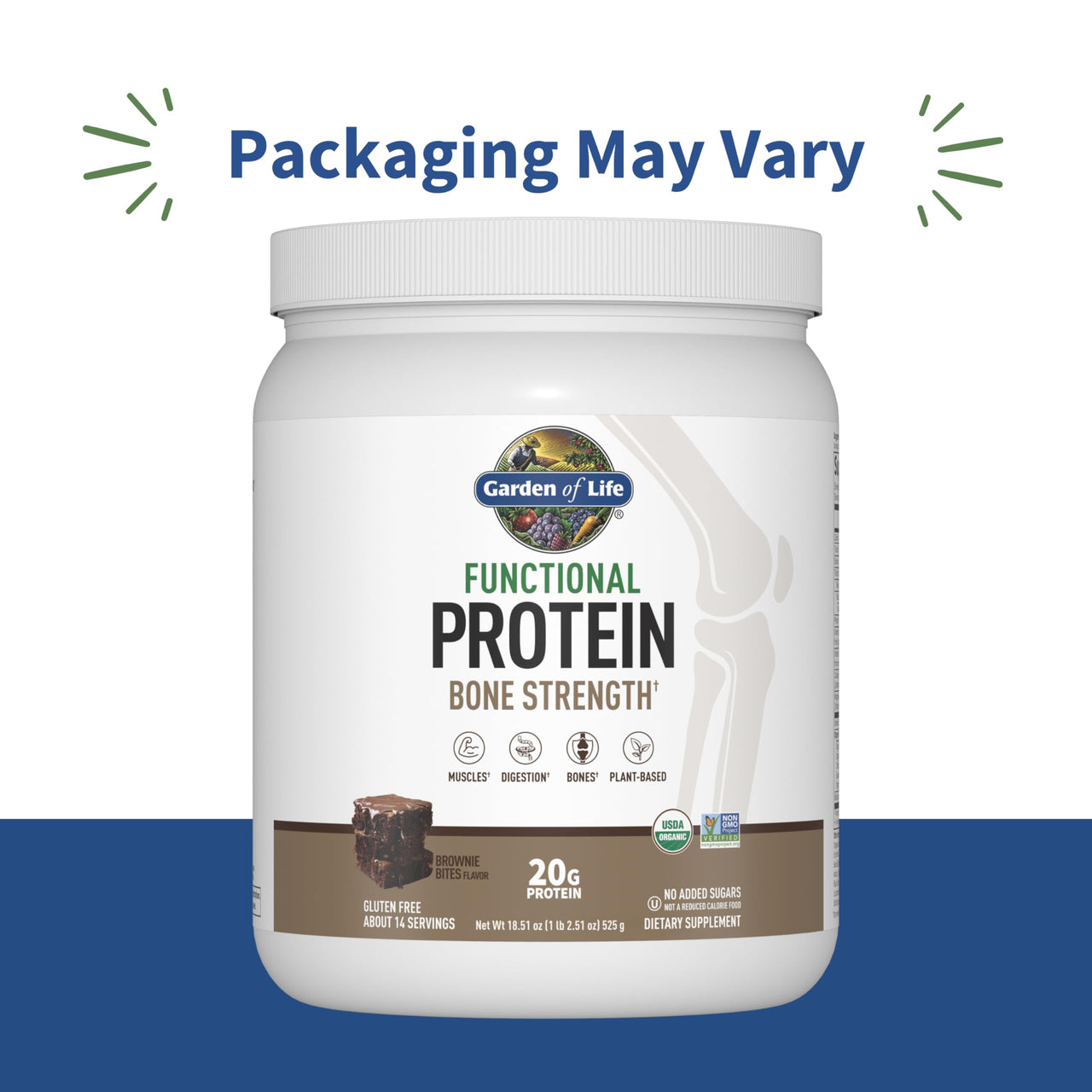 Garden of Life Organic Vegan Protein Powder, 20g Plant Based Protein with Calcium, D3, K2 MK-7 & Magnesium for Bone Strength, Prebiotics & Probiotics for Digestion, Brownie Bites Flavor, 14 Servings