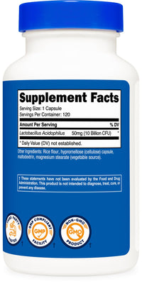 Thumbnail for Nutricost Lactobacillus Acidophilus 10 Billion CFU, 120 Vegetarian Capsules