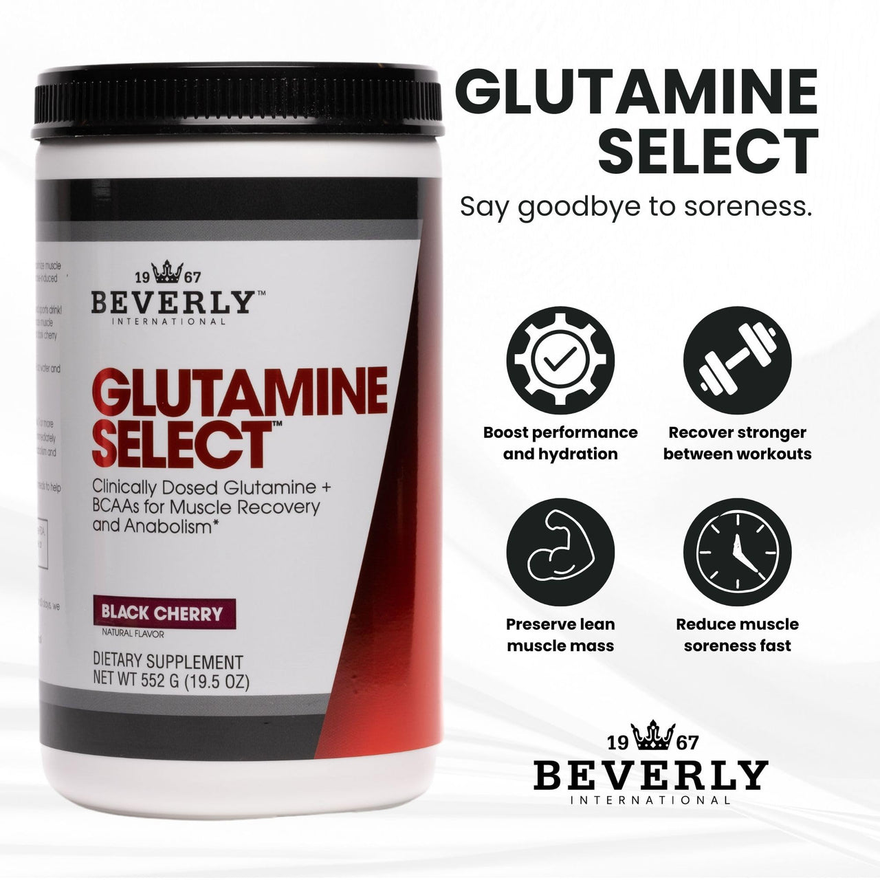 Beverly International Glutamine Select, 60 Servings. Clinically Dosed L-Glutamine and Amino Acid Formula for Lean Muscle and Recovery. Sugar-Free Powder. BCAA’s.