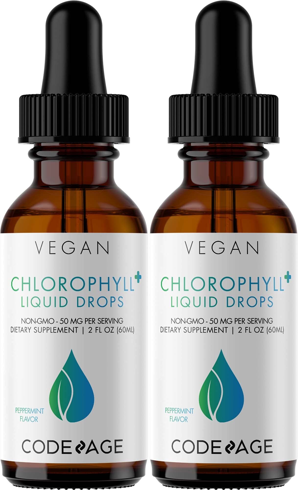 Codeage Chlorophyll Liquid Drops Supplement, Immune Support, Skin Care, Certified Organic Vegetable Glycerin Water, Liquid Chlorophyll, Organic Peppermint Flavor Clorofila, Vegan - 2 Pack