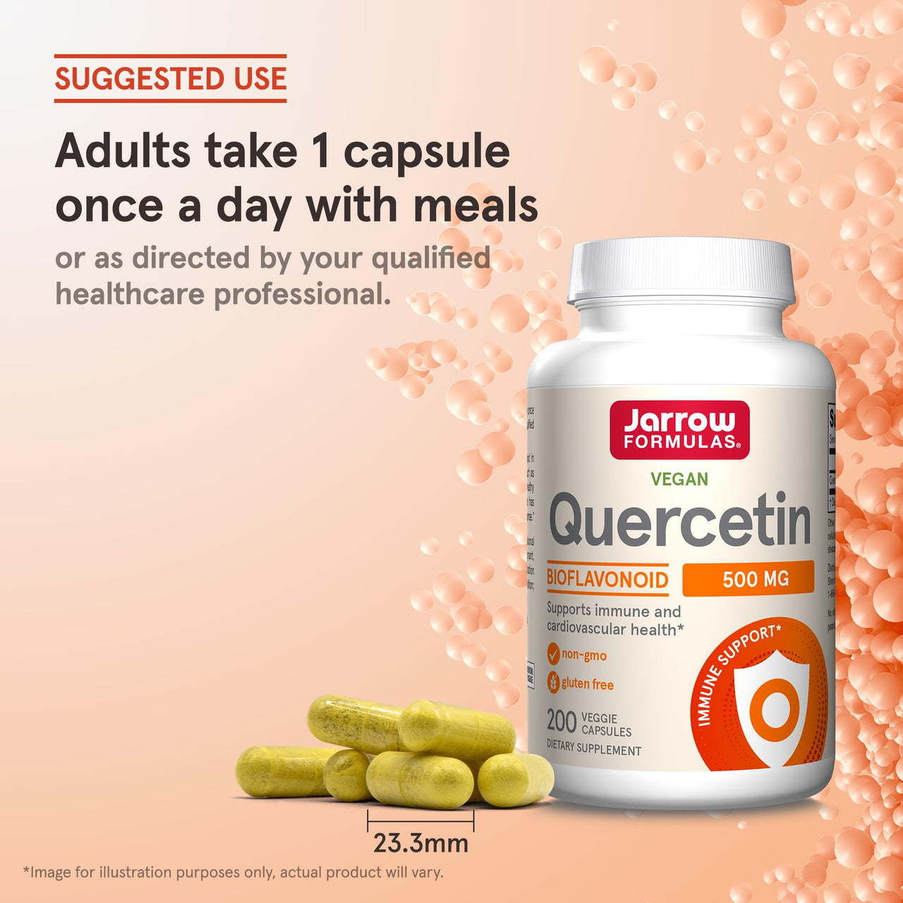 Jarrow Formulas Quercetin 500mg Capsules - 200 Veggie Caps - Supports Antioxidant Status, Cardiovascular Health & Immune Health - 200 Servings