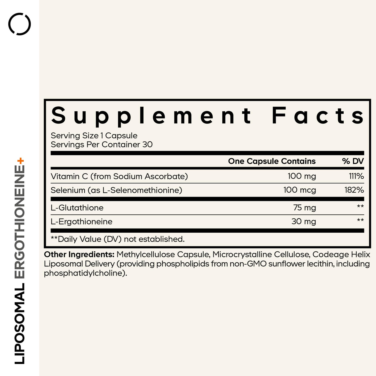 Codeage Liposomal Ergothioneine+ Supplement - L-Ergothioneine, L-Glutathione, Vitamin C, Selenium, Phospholipid Complex - Healthy Aging & Antioxidant - Vegan, Non-GMO, Soy-Free – 30 Capsules