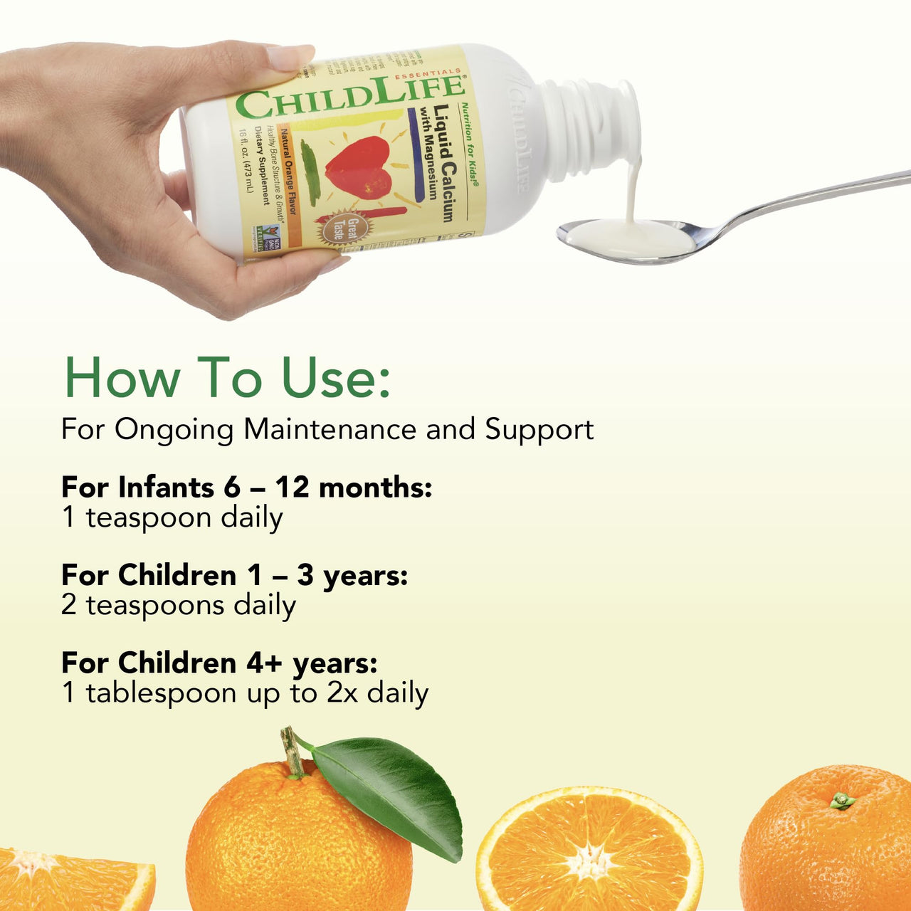 CHILDLIFE ESSENTIALS Liquid Calcium Supplement for Kids - Baby Calcium with Magnesium, Zinc, and Vitamin D3 - Orange Flavor, 16 fl oz (1 Pack)