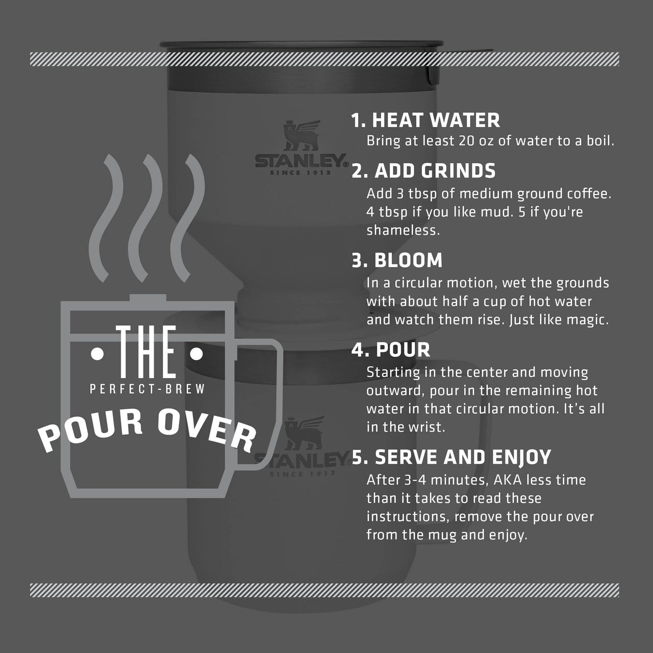 STANLEY Perfect Brew Pour Over Set | 12 oz Camp Mug with Lid Included | Drip Coffee Maker with Reusable Filter | Insulated Stainless Steel | BPA-Free | Polar