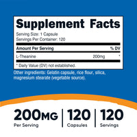 Thumbnail for Nutricost L-Theanine 200mg, 120 Capsules, Double Strength - Non-GMO, Gluten Free