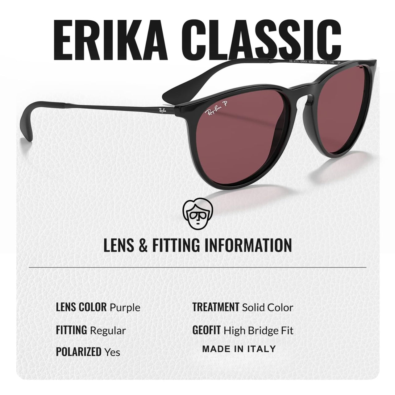 Ray-Ban RB4171 ERIKA CLASSIC POLARIZED Phantos Shaped Sunglasses for Men & Women – Includes Official Rayban Eyewear Kit – Ideal Formal & Casual Wear Sunglasses – Purple Lens