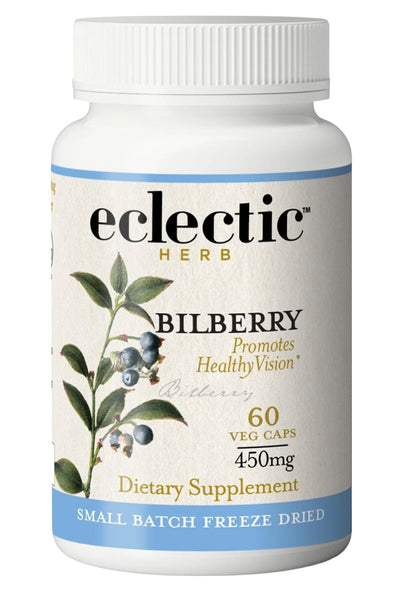 Eclectic Herb - Bilberry Capsules | Vision Health, Cardiovascular Support & Circulation | Superfood Vitamin & Mineral Supplement | Raw, Freeze Dried, Vegan, Non-GMO, Gluten Free (60 CT | 450 mg)
