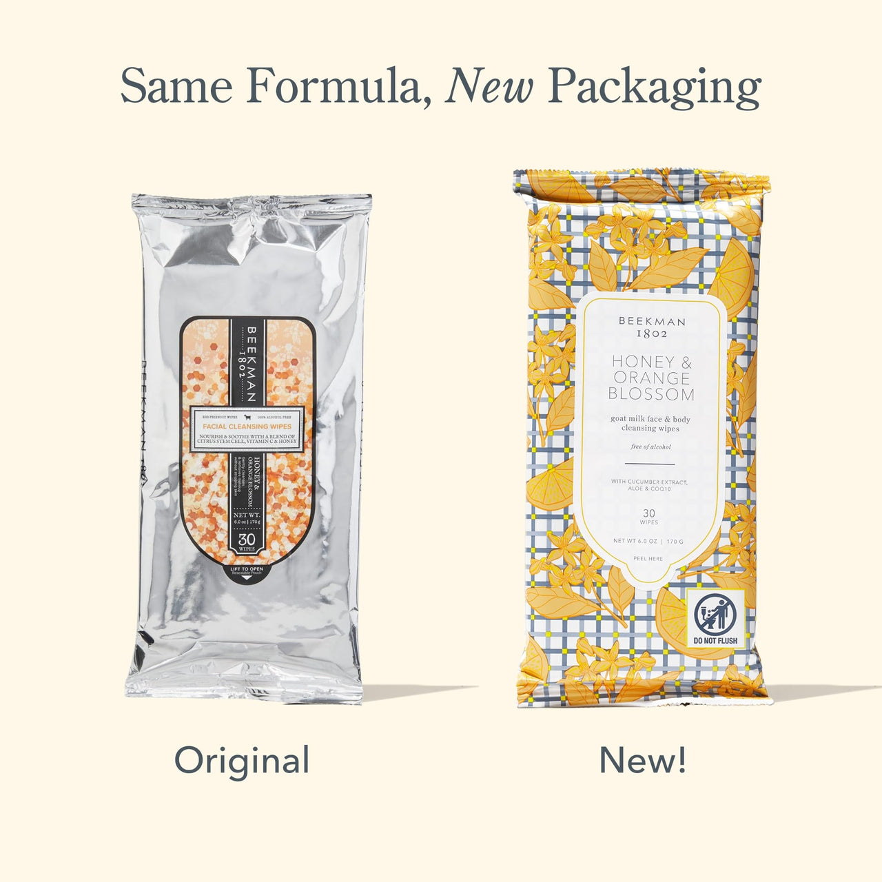 Beekman 1802 Face & Body Wipes, Honey & Orange Blossom - Scented - 30 Count - Cleanses - With Goat Milk, Aloe & Vitamin E - Alcohol Free, Biodegradable - Good for Sensitive Skin - Cruelty Free