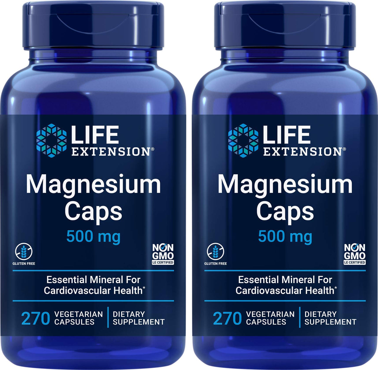 Life Extension Magnesium Caps 500mg, 270 Capsules (Pack of 2) - Non-GMO, Mag Complex Supplement w/Oxide, Citrate, Succinate