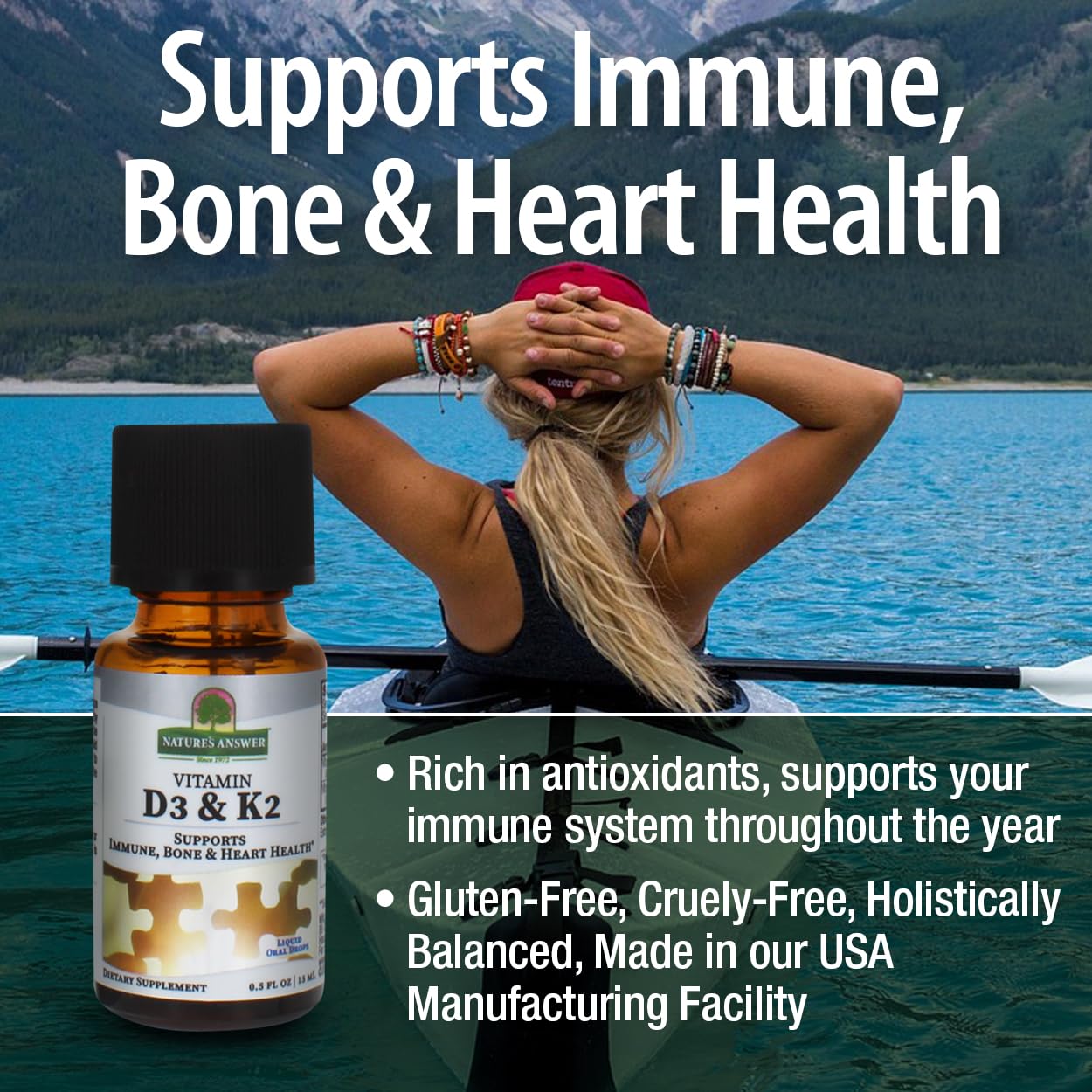 Nature's Answer Vitamin D3 and K2, 0.5 oz - Liquid Extract Oral Drops - Supports Immune, Bone and Heart Health - in a Delicious Olive Oil, Rosemary Oil, and Natural Lemon Base