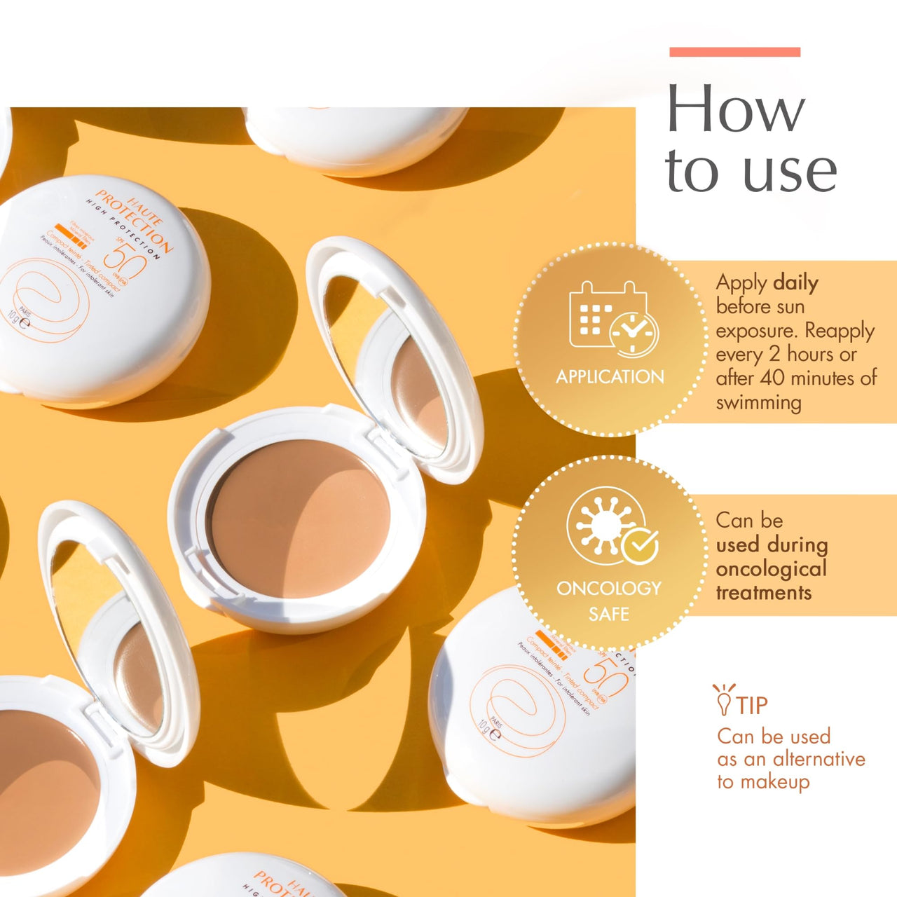 Avène High Protection Beige Tinted Compact, Broad Spectrum SPF 50+, UVA/UVB Blue Light Protection, Water Resistant, Non-Greasy, 0.35 Oz