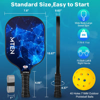 Thumbnail for MTEN Pickleball Paddles, USAPA Approved Pickleball Paddles Set of 2, Fiberglass Surface Pickleball Set, 2Pickleball Rackets, 4 Pickleball Balls, 2Grip Tapes & Carry Bag for Men Women