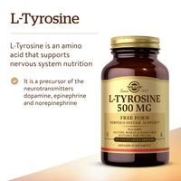 Thumbnail for Solgar L-Tyrosine 500 mg, 100 Vegetable Capsules - Brain & Nervous System Support - Vegan, Gluten Free, Dairy Free, Kosher - 100 Servings,Standard Packaging