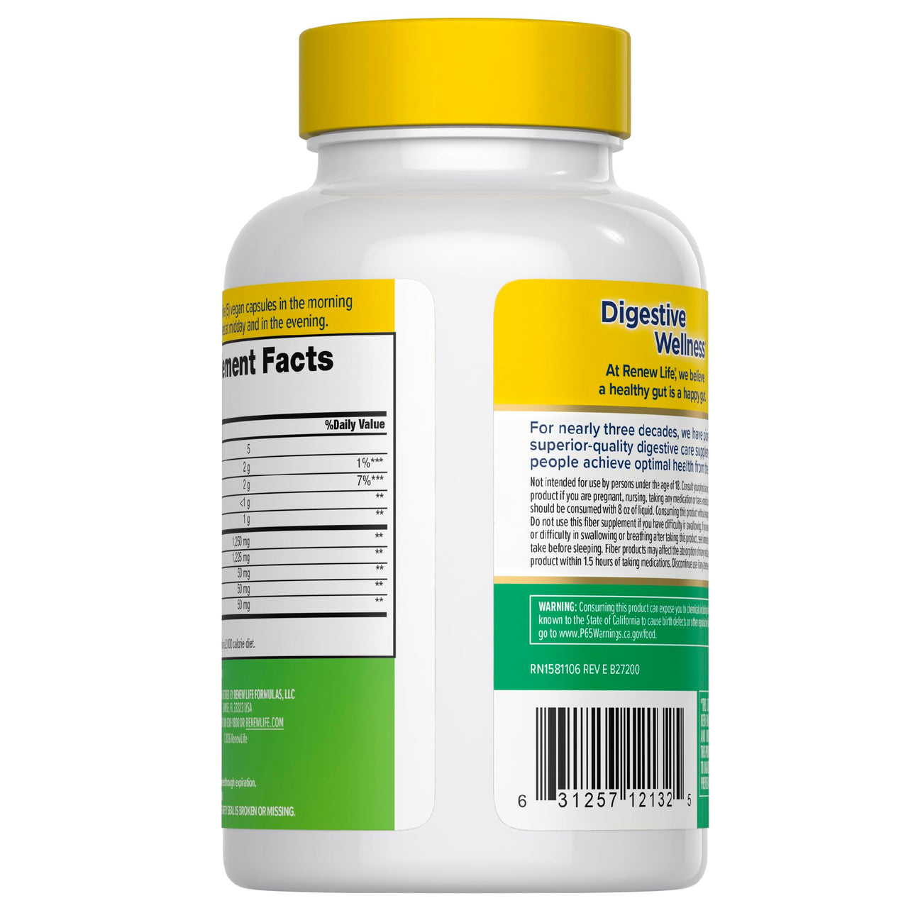 Renew Life Adult Daily Digestive Prebiotic Fiber, 150 Vegetarian Capsules (Package May Vary)