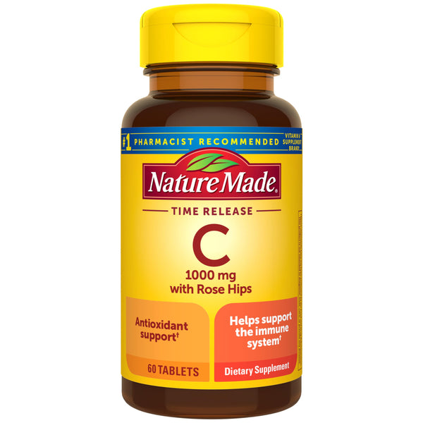 Nature Made Vitamin C 1000mg with Rose Hips, Dietary Vitamin C Supplement for Immune Support, 60 Time Release Tablets, 60 Day Supply